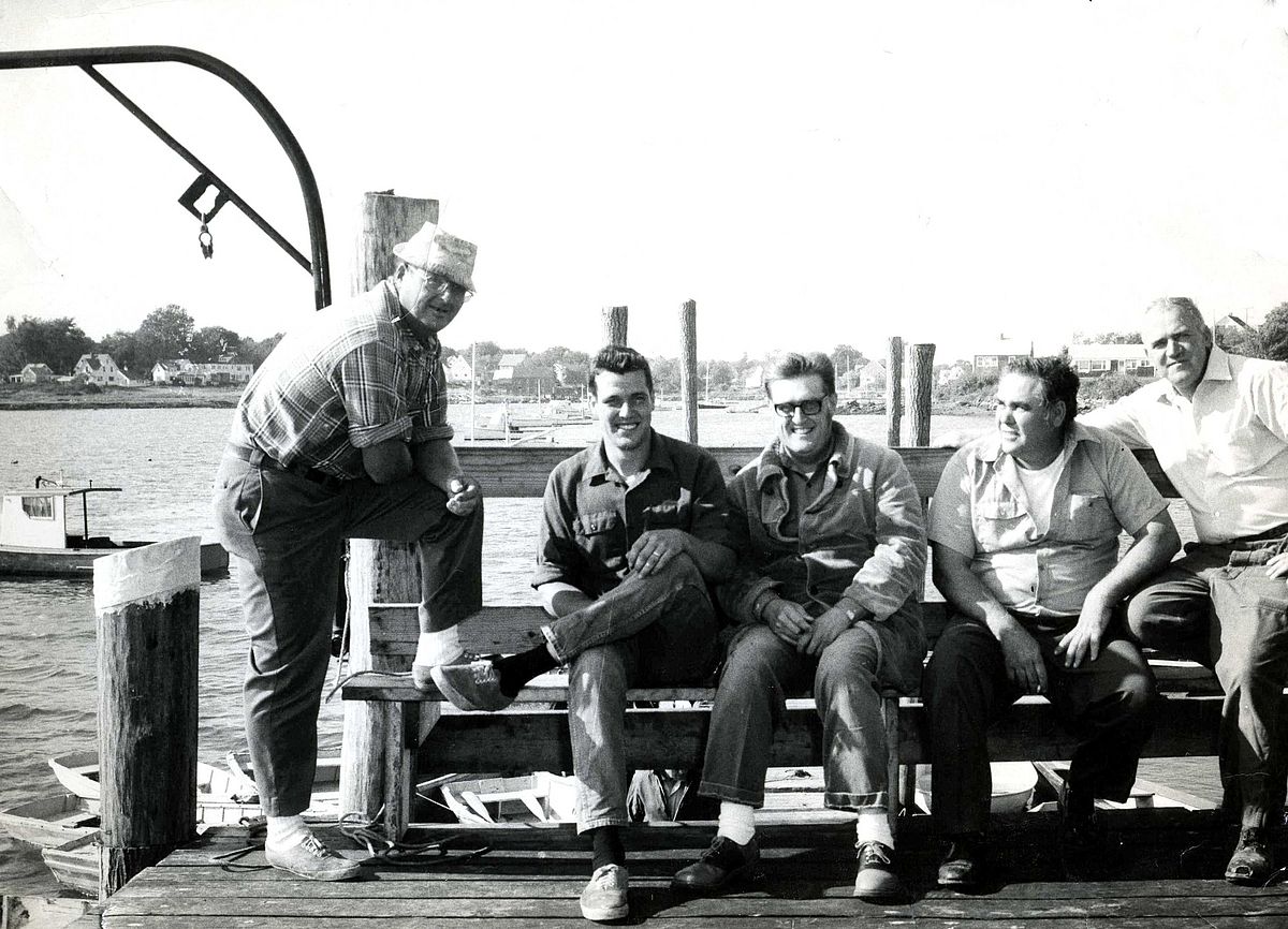 Ronnie Leach, Peter Eaton, George Hobbs, Ernest Julian & Donnie Brooks talking at the pier. c. 1969/70