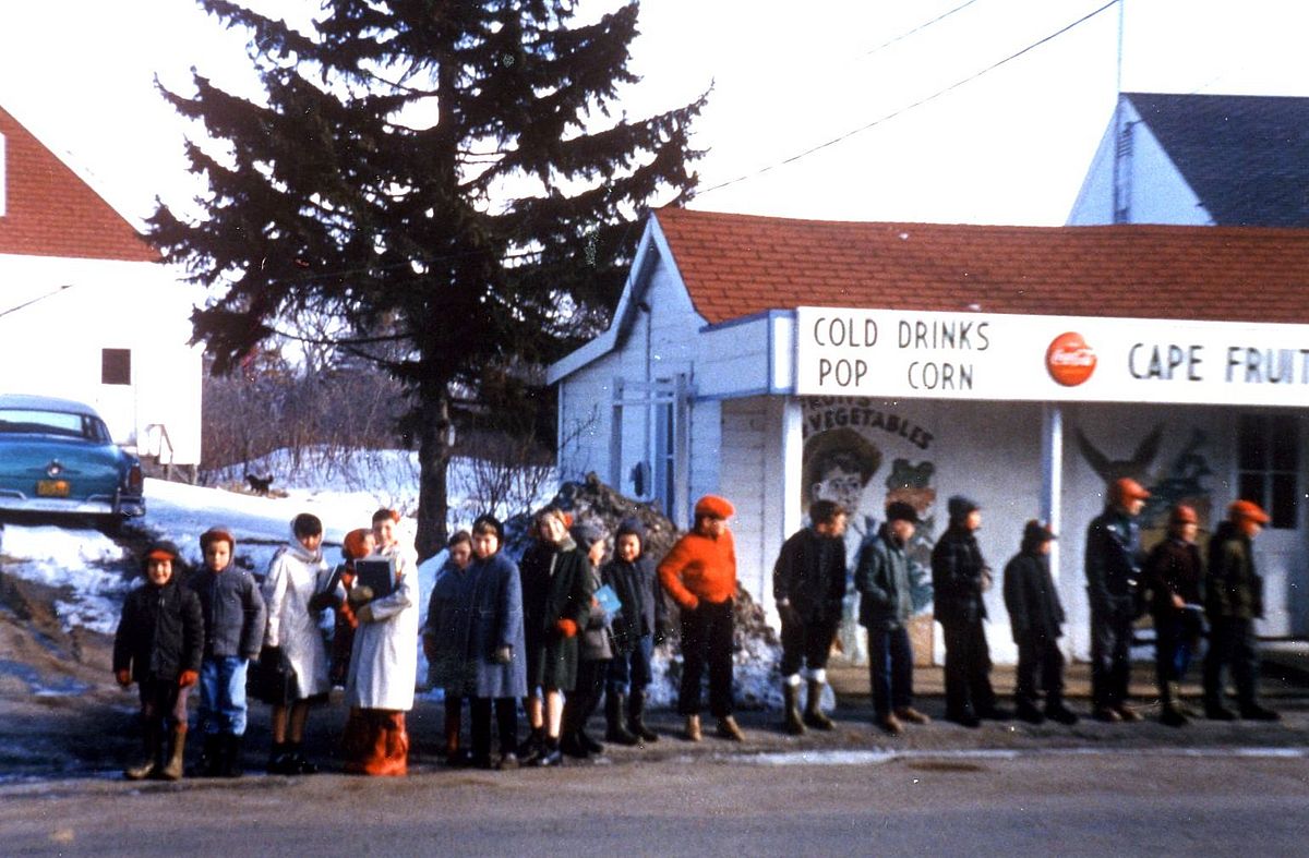 Waiting for the Bus in Cape Porpoise Square, 1961