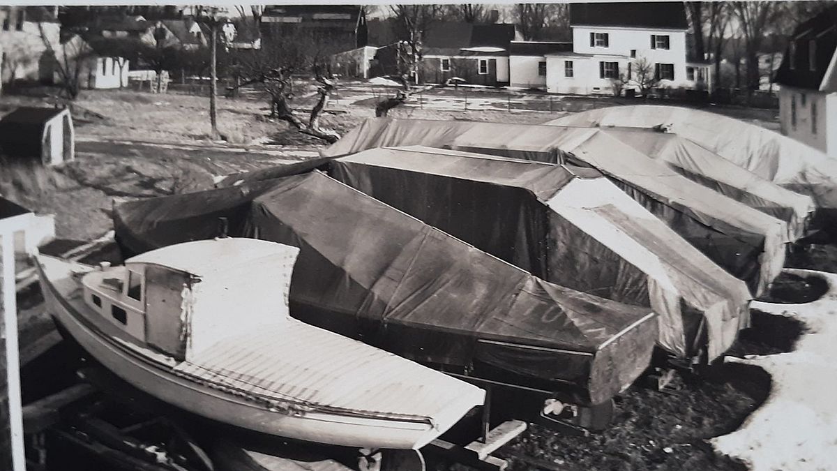 Boats being prepared for the winter sitting in the yard