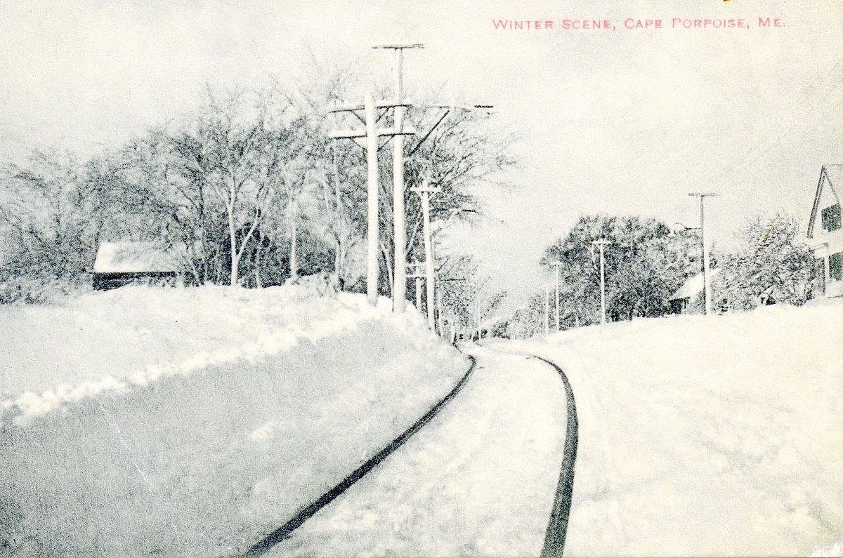 The Trolley Car Tracks in Snow Leading into Cape Porpoise Square