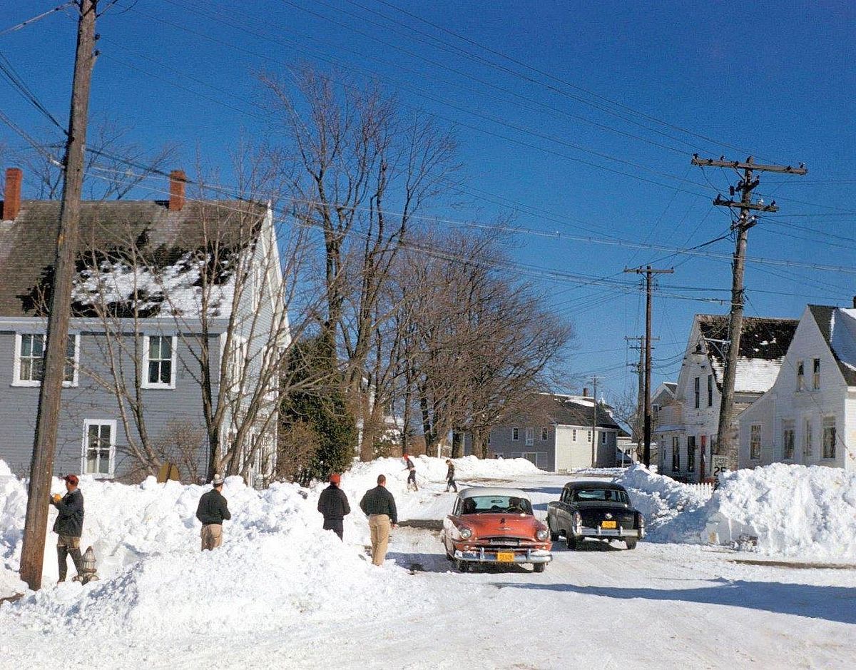 No Labor Saving Devices This Day: Shoveling Snow in Cape Porpoise Square, March 18, 1956