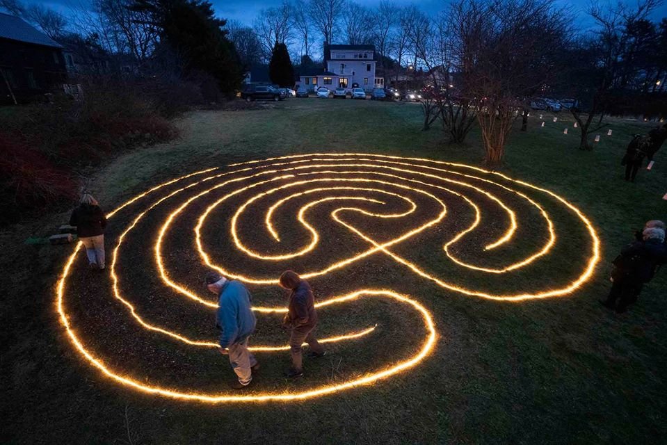 A temporary labyrinth set up at the Grist Mill during 2018 prelude