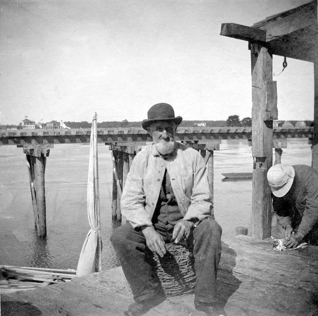 A Possible Acquaintance at Cape Porpoise Pier (with the trolley trestle to the pier in the background): Early 1900’s, Goodall Family Photo